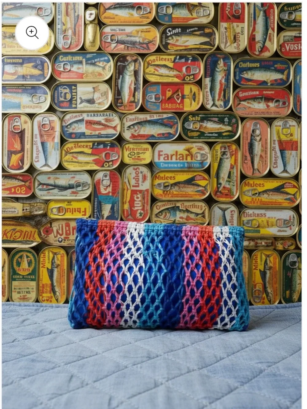 Fishnet Striped Zip Pouch - Multicolor